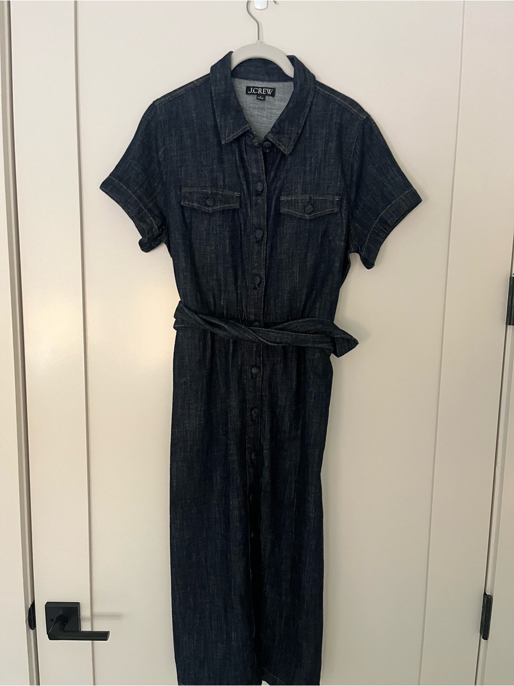 J. Crew Dark Denim Midi Shirt Dress with Tie Waist - size 6
